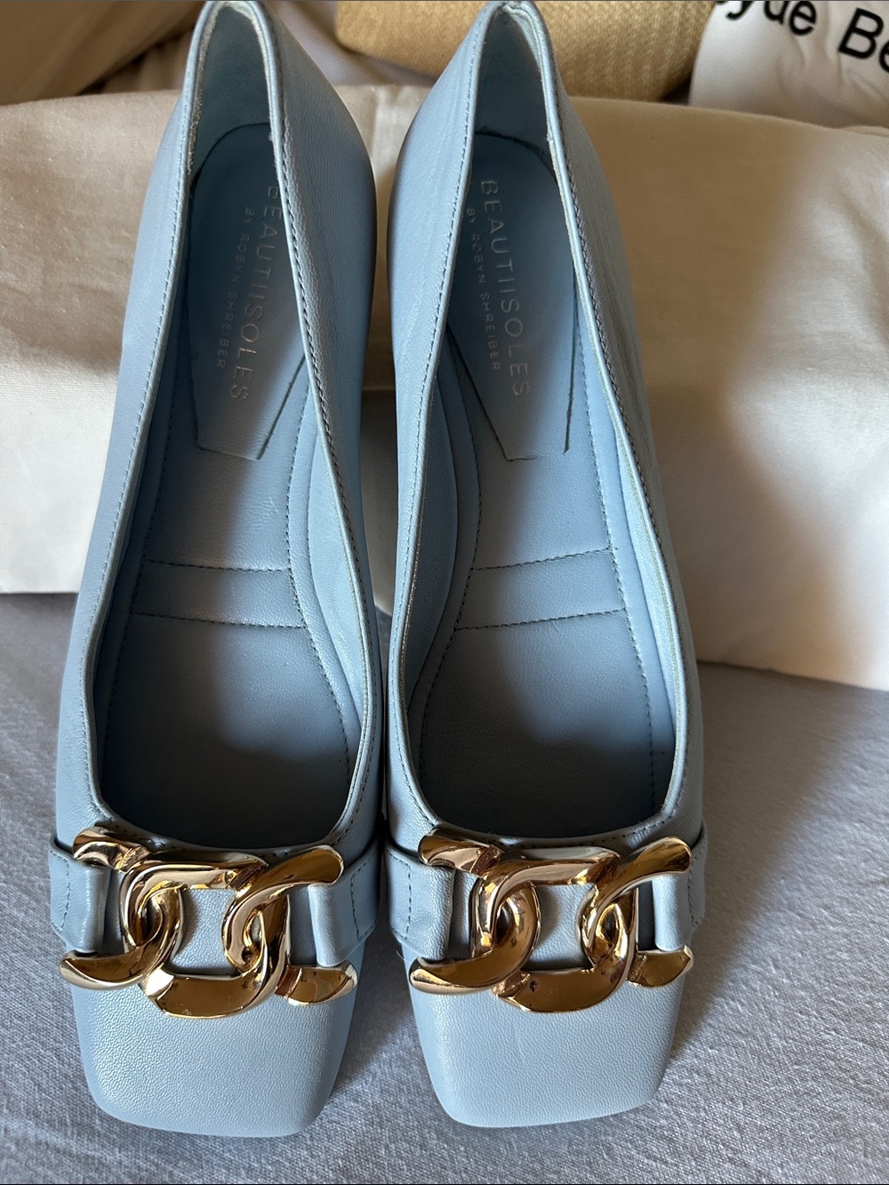 NWT $335 BEAUTIISOLES by Robin Shreiber Chain Leather Ballet Flats Size US 8